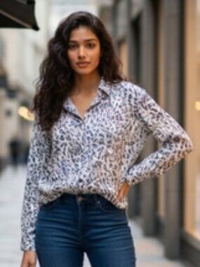 Rails SZ M Josephine Blue Abstract Lightweight Long Sleeve Button Down Blouse